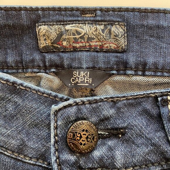 Silver Jeans Co. Womens Suki Capri Mid Rise Straight leg Crop blue Jeans size 29 - Picture 3 of 11